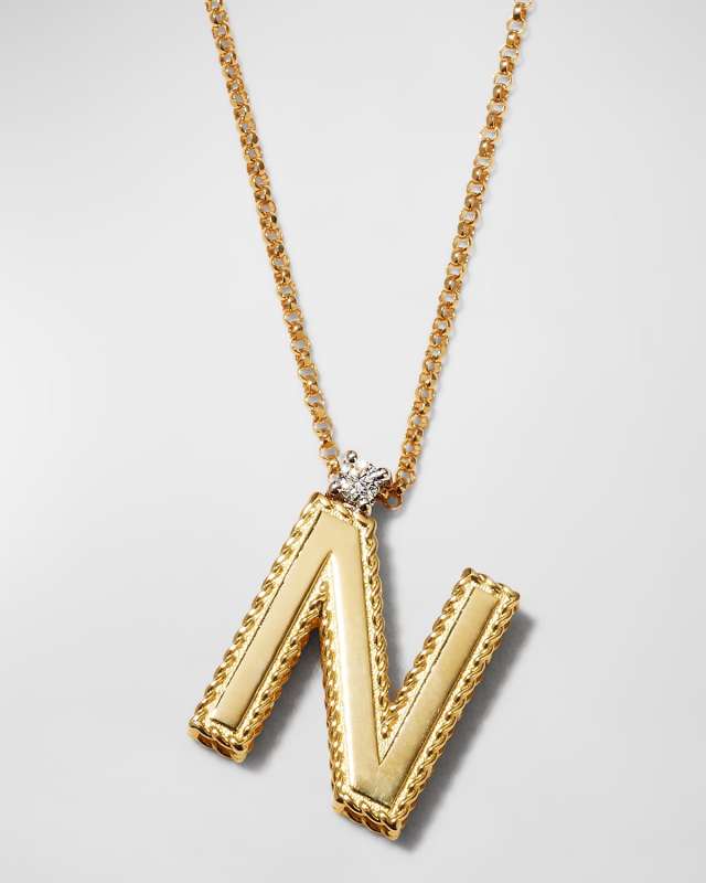 Princess 18K Yellow Gold Diamond Initial Necklace, N